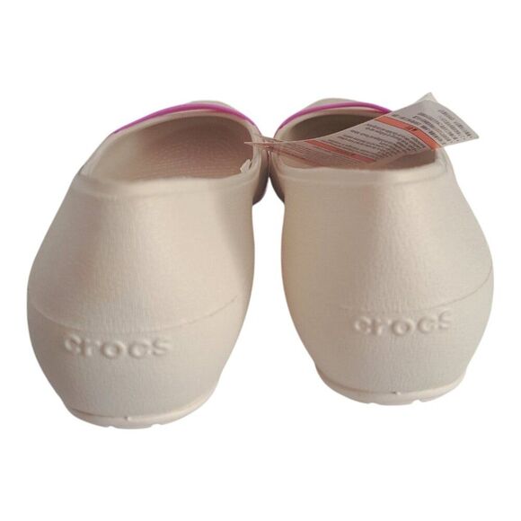 Crocs Brynn Flats Women's 10 Cap Toe Ballet Casual Off White Slip Violet Strip - Picture 7 of 8